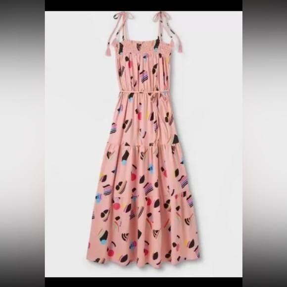 Target Tie Shoulder Summer Maxi XXL Dress 80’s Retro Peach Pink Teal Purple - Picture 2 of 14